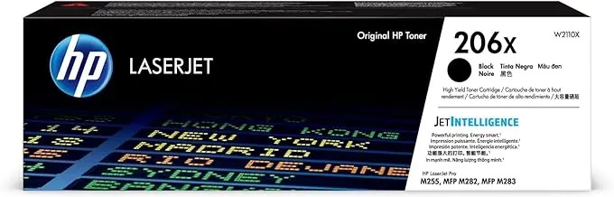 HP 206X Black High-yield Toner Cartridge | Works with HP Color LaserJet Pro M255, HP Color LaserJet Pro MFP M282, M283 Series | W2110X, Pack of 1, Black
