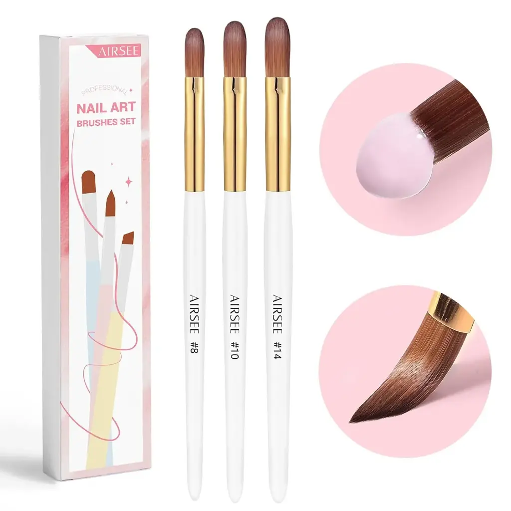 AIRSEE 3PCS Acrylic Nail Brush Set, Size 8/10/14 Beginner & Professional Nail Brushes for Acrylic Application, Acrylic Powder Nail Art Extension and 3D Nail Carving, 3A+ Nylon Nail Brushes