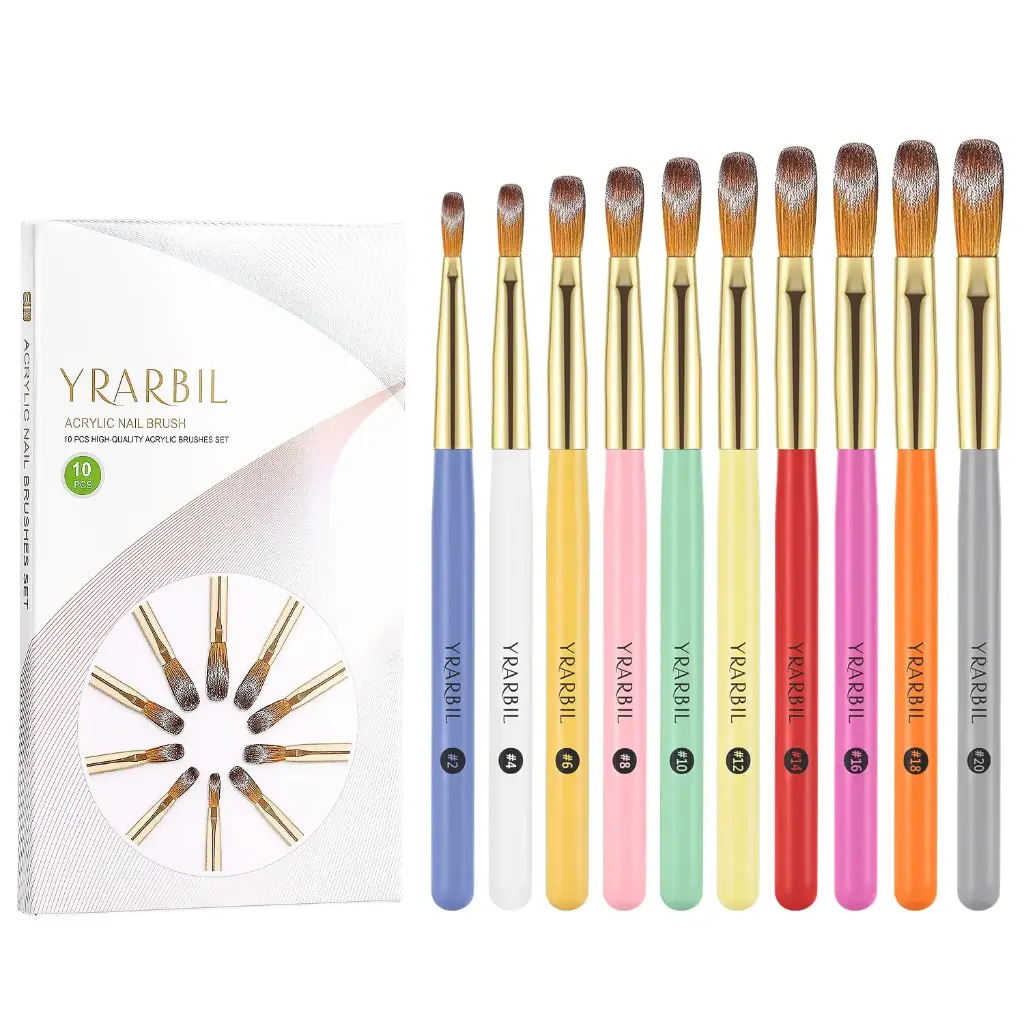 Acrylic Nail Brush Set, 10PCS Professional Nail Art Brushes for Acrylic Powder Applications, 3D Carving, Nails Art Extension for DIY Home Salon Nail Art Manicure Tools