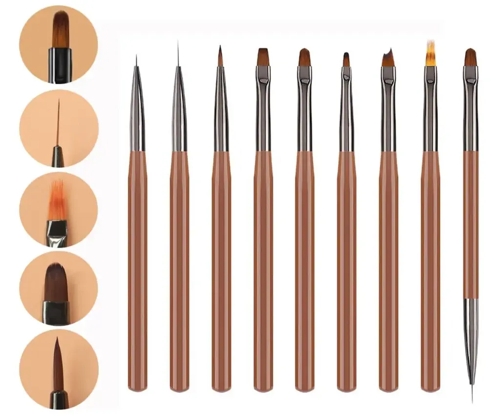 MIKOWEN 9PCS Nail Art Brushes Nail Art Tool Set Striping for Long Lines Nail Drawing Pen For Nail Design Brushes for Gel Polish Clean Up Brushes 3D Nail Art Decorations for DIY Manicure