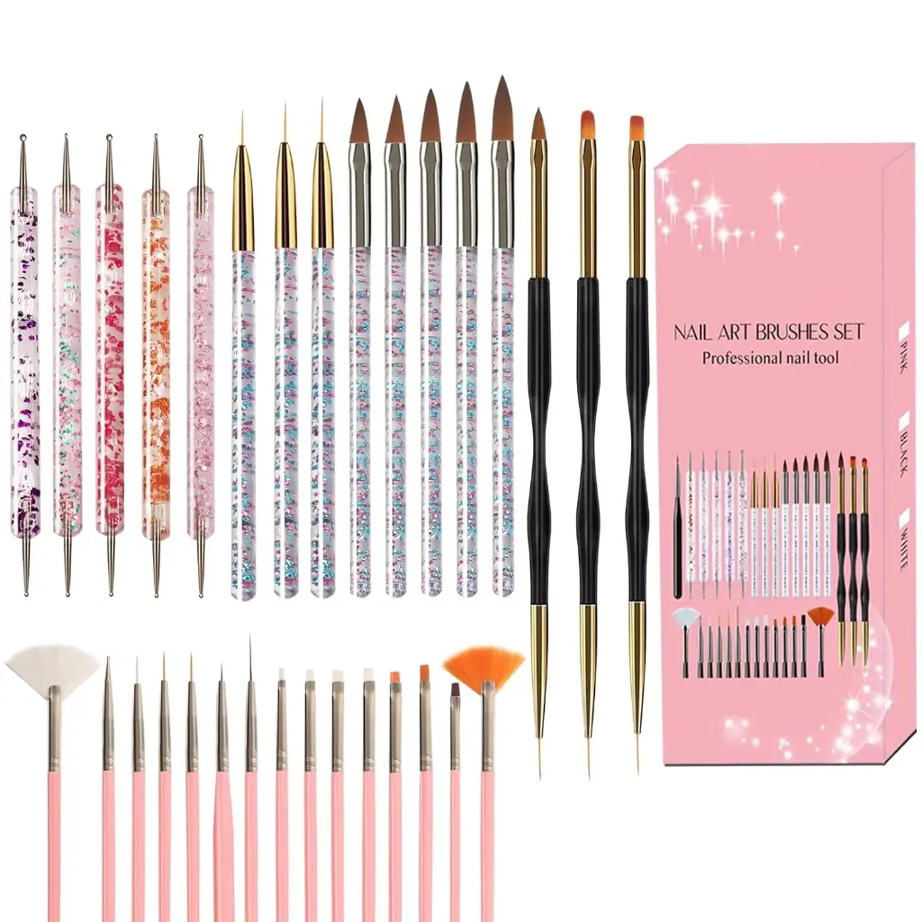 31pcs Nail Art Pens brushes, Acrylic Nail Brushes 3D Art Brush Nail Art Dotting Tool Set,Nail Art Tool Set,Nail Art Liner Brush,Nail Dust Brush