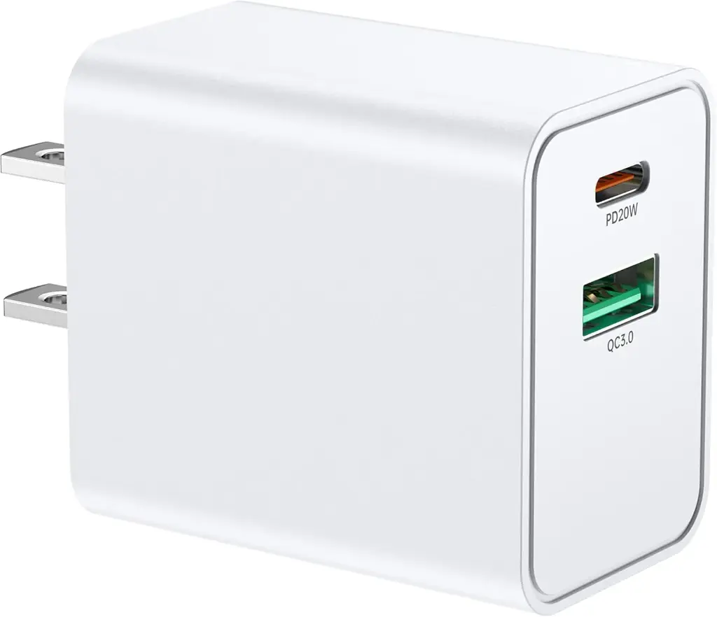 USB C Wall Charger Block 20W, Dual Port USB-C Wall Plug-in USB Charger 20W PD & QC3.0 USB A Fast Charging Block for iPhone 15/14/13/12/11 Series, iPad Pro, AirPods Pro, Samsung Android Phones and More