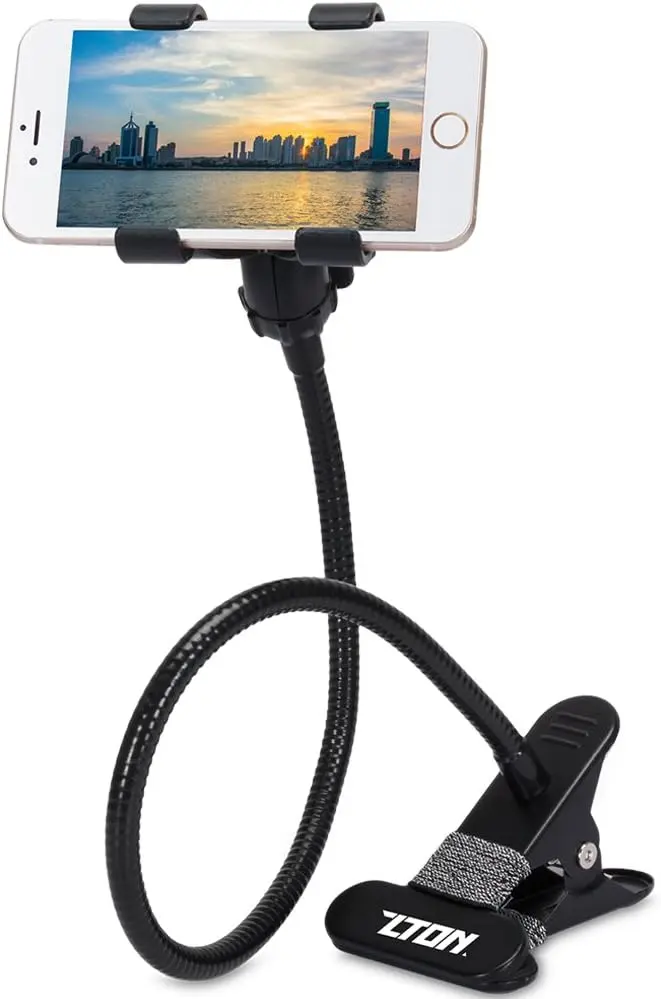 ZTON Metal-Enhanced Cell Phone Holder, Mobile Phone Stand, Lazy Bracket, Flexible Long Arms Clip Mount for iPhone, LG, etc.in Office Bedroom Desktop (Black)