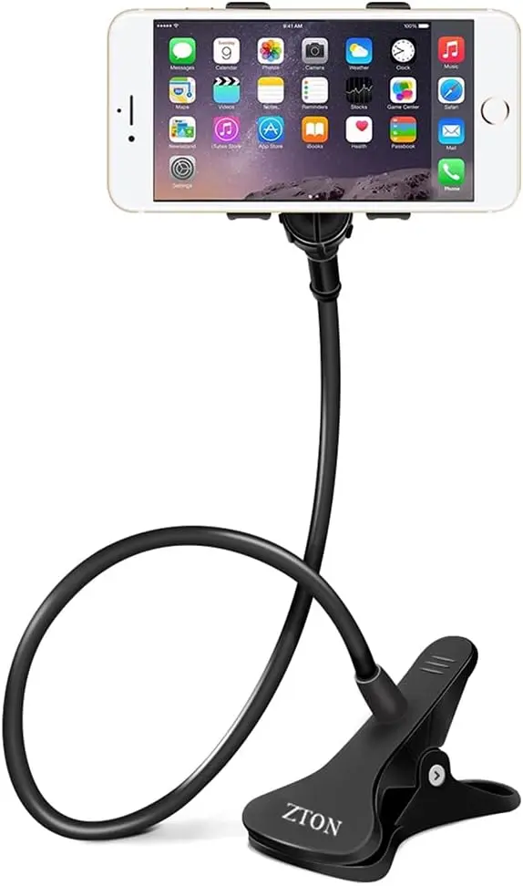 ZTON Cell Phone Holder, Universal Mobile Phone Stand, Lazy Bracket, Flexible Long Arms Clip Mount for iPhone, LG etc. in Office Bedroom Desktop (Black)