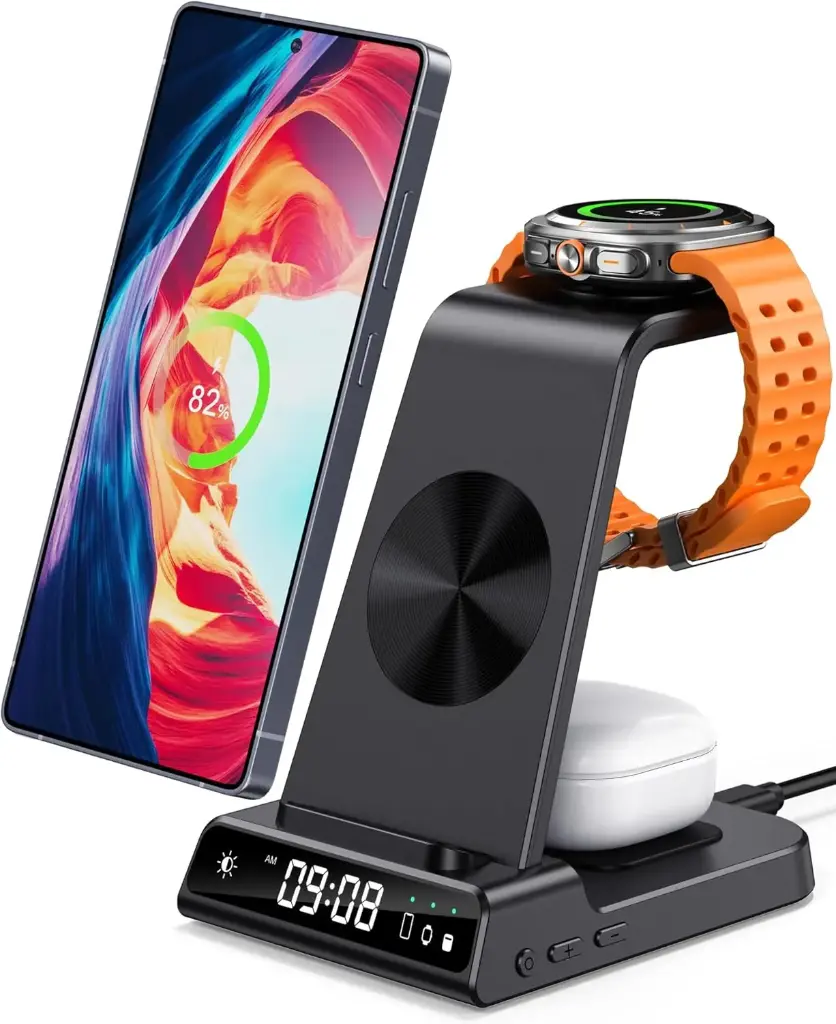 Wireless Charger for Samsung, 3 in 1 Wireless Charging Station for Samsung Galaxy S25 Ultra/S24 Ultra/S23/S22/Note 20/Z Flip 6/Fold 6, Charger for Samsung Galaxy Watch Ultra/7/6/5, Galaxy Buds 3/3 Pro