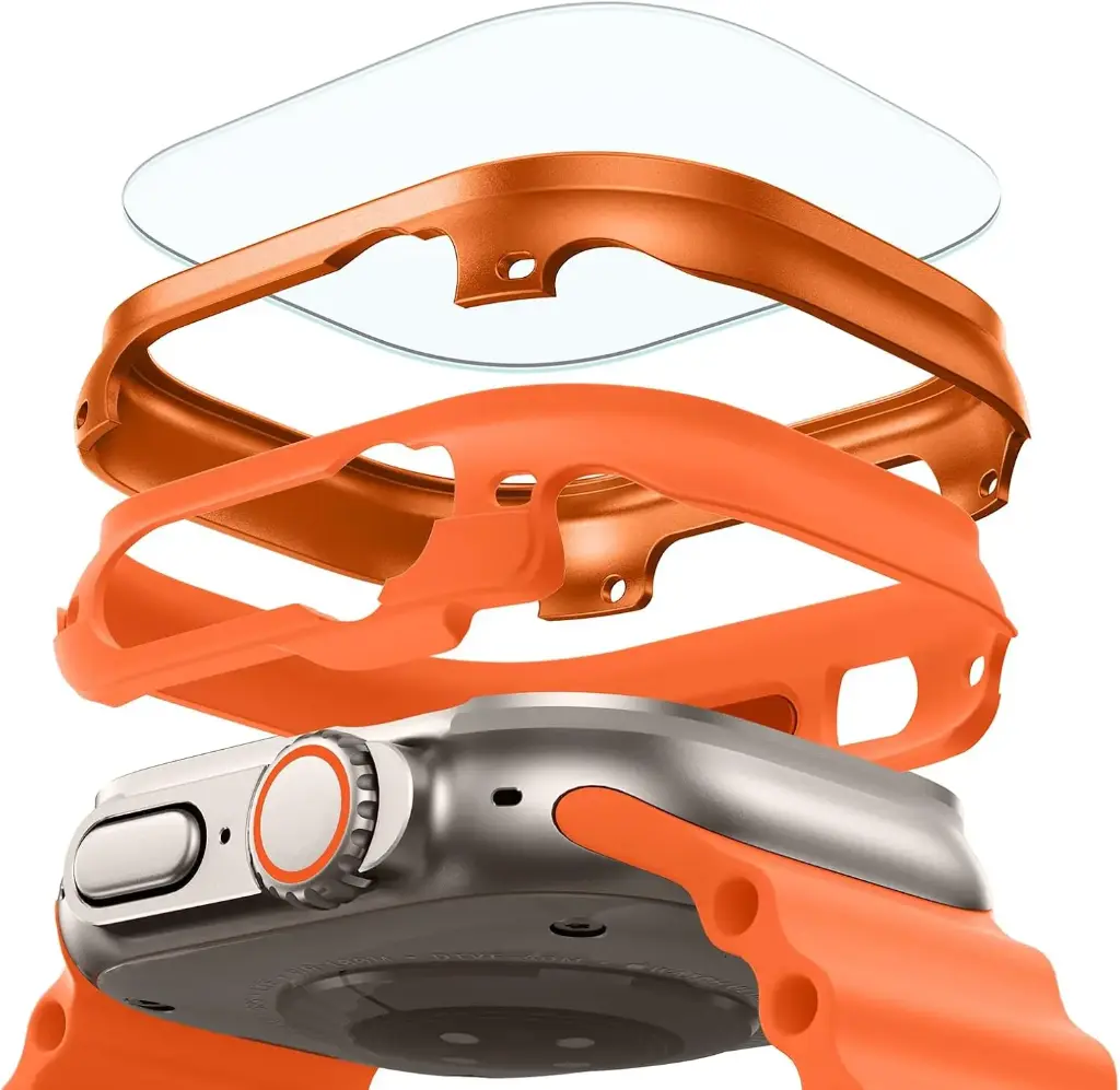 ESR for Apple Watch Ultra 2/1 Case with Screen Protector 49mm (2024/2023/2022), Military Grade Protection, Aluminum Alloy Case with 2 Pack Armorite Glass Protector Set, Stay Original, Orange