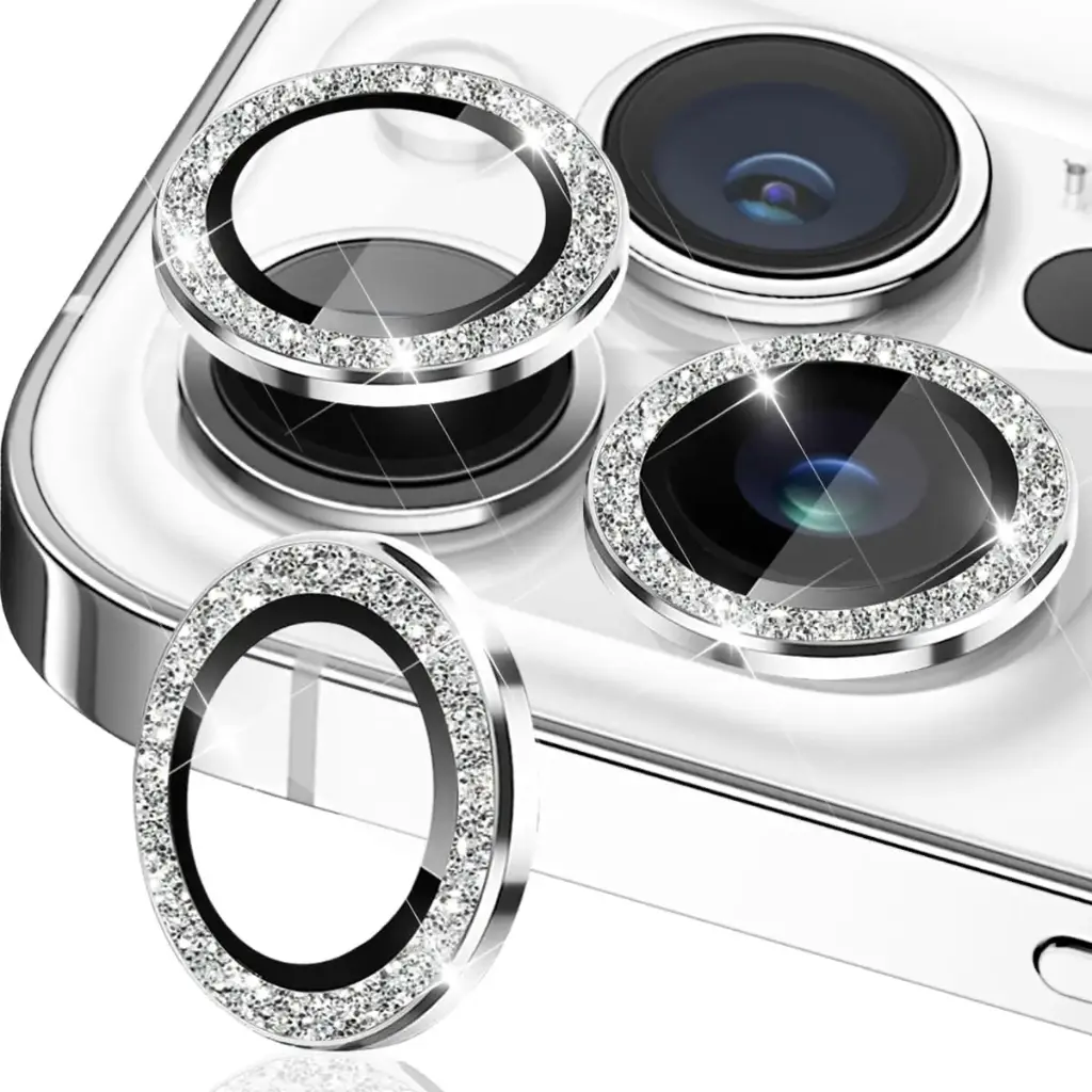Camera Lens Protector for iPhone 15 Pro Max/iPhone 15 Pro, Tempered Glass Camera Lens Protector Aluminum Alloy Lens Ring Camera Cover Fit for iPhone 15 Pro/Pro Max (Glitter Silver)