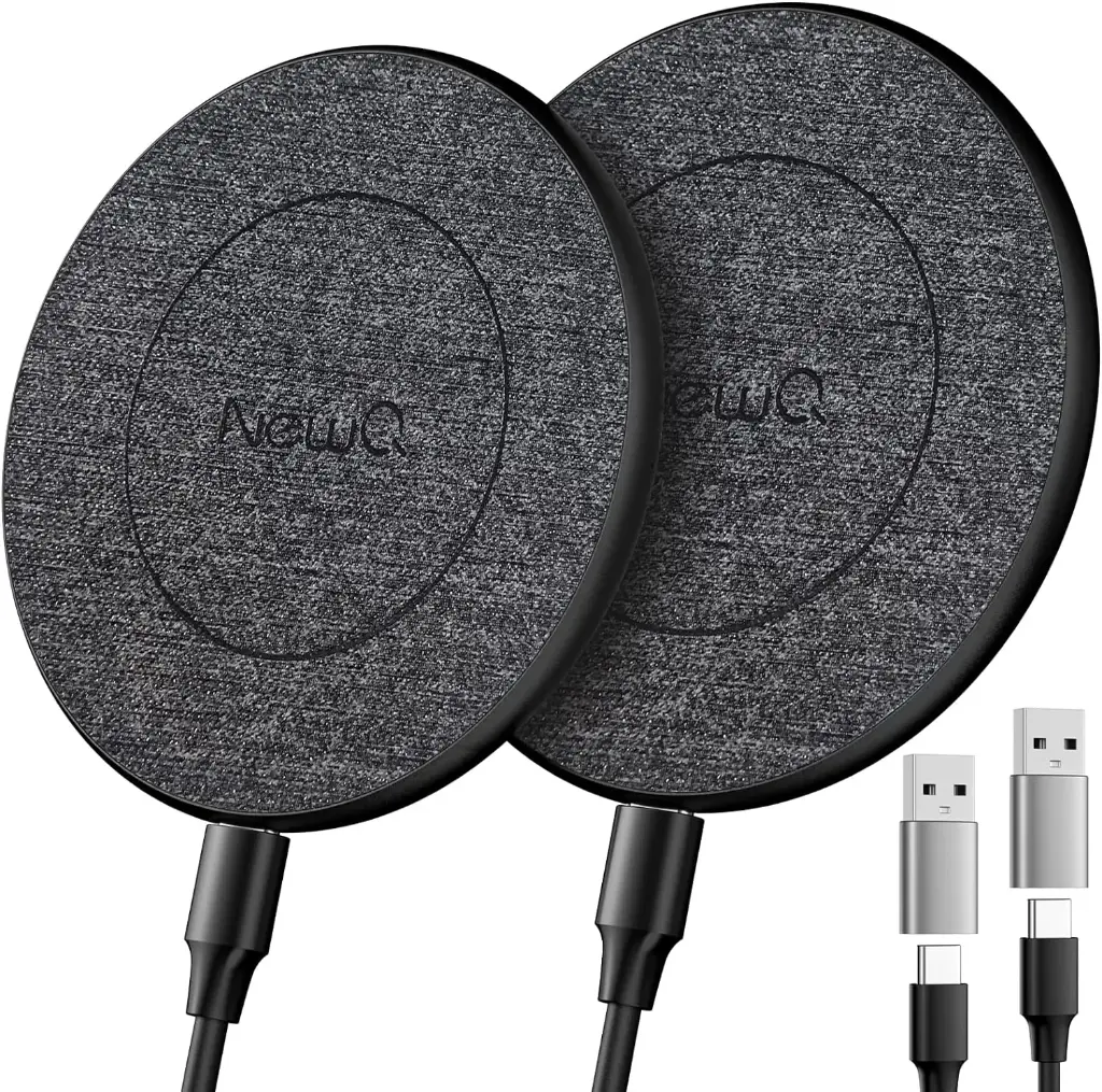 NewQ Wireless Charger, 15W Max Wireless Charging Pad for iPhone 15 14 13 12 11 X 8 Mini/SE/Pro/Max/Plus, Samsung Galaxy S23/S22/S21/S20/S10/S9/S8/S7/Note20/10/9/8, Air Pods/Pro/Galaxy Buds/+, 2 Packs