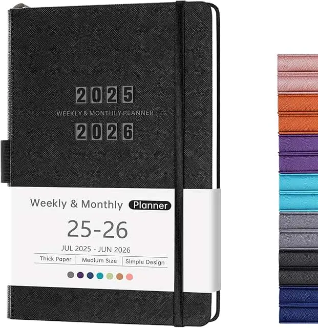 Artfan Planner 2025-2026 - Academic Planner 2025-2026 Weekly and Monthly, 12-Months , Jul. 2025 - Jun. 2026, 5.75" x 8.25", Saffiano Leather Planner with Hardcover, Thick Pap