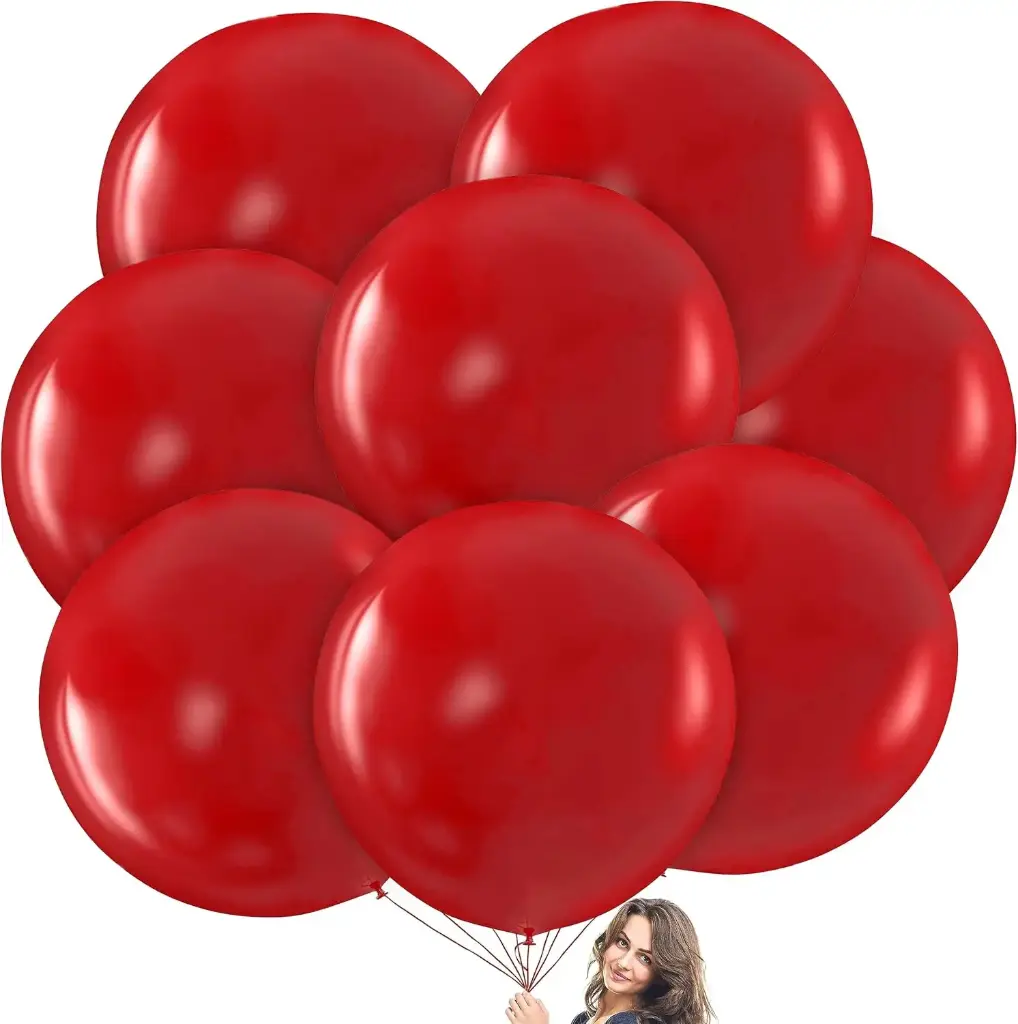 Prextex Red Giant Balloons - 8 Jumbo 36" Red Balloons for Photo Shoot, Wedding, Baby Shower, Birthday Party, and Event Decoration - Strong Latex Big Round Balloons - Helium Quality, 36 Inch Balloons 