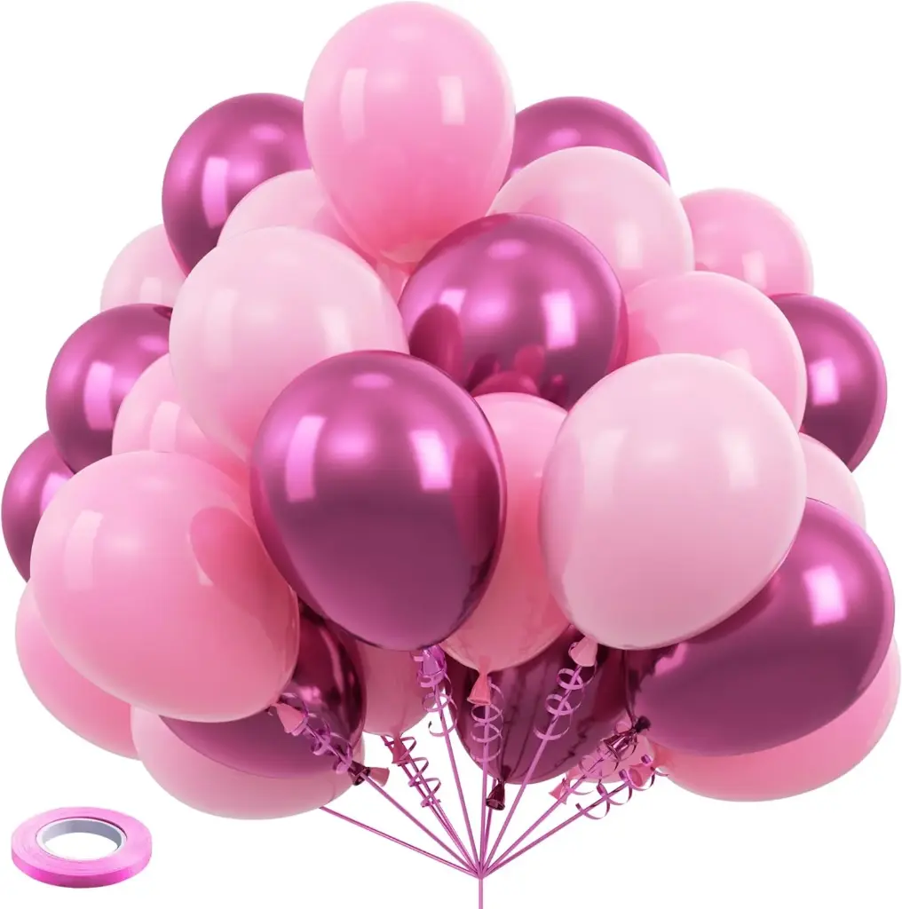 Kelfara Pink Balloons Metallic Hot Pink Balloons 60PCS 12inch Light Pink Dark Magenta Pink Latex Balloons for Grils Birthday Princess Baby Shower Wedding Party Supplies Decoration 