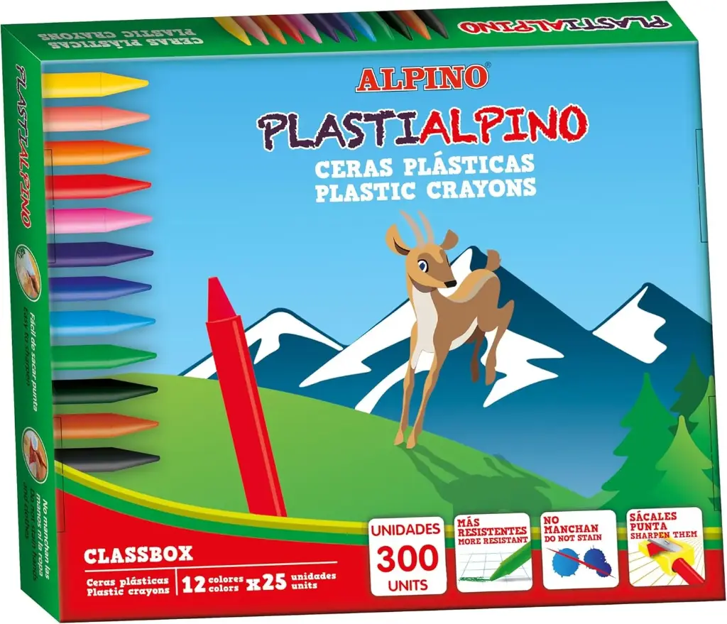 Alpino - Economy Pack Plastialpino Waxes 300 Units, Long Duration and Resistance, Variety of Colours, Creativity Without Limits, Durable and Clean 