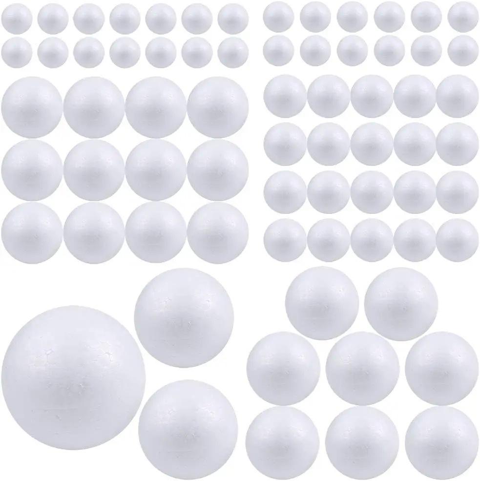 Pllieay 88 Pieces 6 Sizes White Foam Balls Polystyrene Craft Balls Craft Decoration Balls for DIY Art Craft, Household and School Projects 