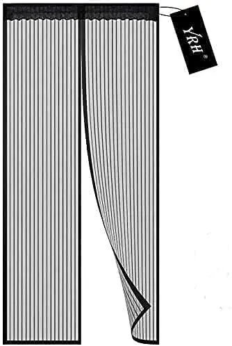 YRH Magnetic Fly Screen Door,Heavy Duty Fly Door Screen Mesh with Powerful Magnets and Full Frame Magic Tape,Automatically Closes Door Curtain,Easy to Install Without Drilling,90 x 210 cm,Black 