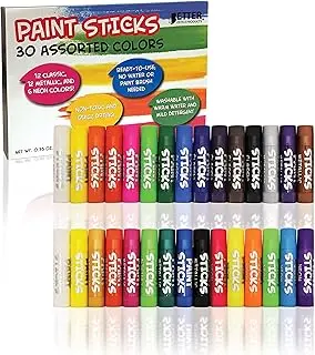 Better Office Products Solid Tempera Paint Sticks, 30 Pack, Fast Drying, No Brush or Water Needed, Washable, 30 Assorted Colors, 12 Classic/12 Metallic/6 Neon, Non-Toxic, Box of 30 Colors 