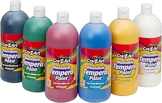 Cra-Z-Art Washable Tempera Paint Bulk Pack 6 Color Set Assorted Colors 32oz each bottle, 6 Super Bright Finger Paint Color, Grea