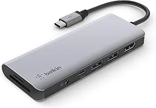 [COSKU-00389] Belkin 7-in-1 MultiPort USB C Hub (with 4K HDMI, USB-C, 2 x USB A, 3.5mm Audio, SD 3.0 Slot, and micro-SD 3.0 for MacBook Pro, MacBook Air, iPad Pro, XPS and More), AVC009BTSGY
