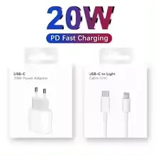 20W PD EU Fast Wall Charger for iPhone 11 12 13 Pro XS Max 14 Plus X XR Rapid Charge 1m 2m USB-C Charging Cable With Retail Box 