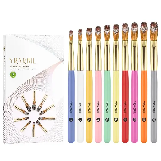 Acrylic Nail Brush Set, 10PCS Professional Nail Art Brushes for Acrylic Powder Applications, 3D Carving, Nails Art Extension for DIY Home Salon Nail Art Manicure Tools