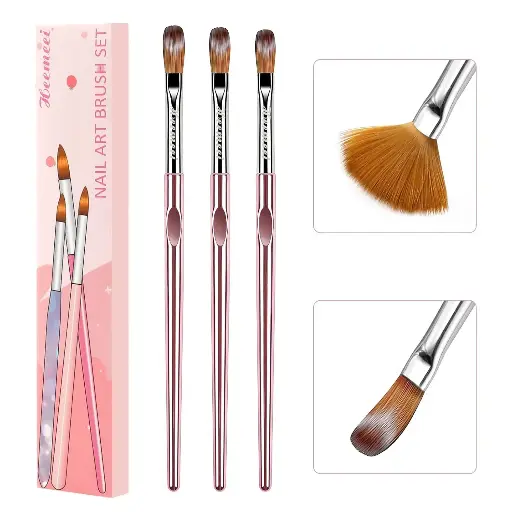 3Pcs Acrylic Nail Brush Set, Size 8/10/12 Professional Acrylic Nail Brushes for Acrylic Application, Acrylic Powder Brushes for Nail Extension 3D Nail Carving and DIY Home Salon Nail Art Tool