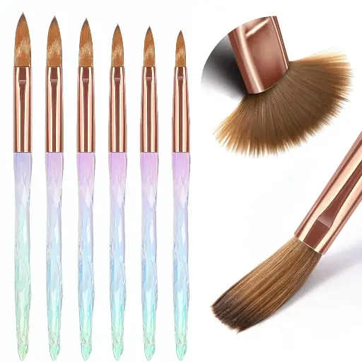 Nail Art Brushes Set,6PCS Professional Acrylic Nail Brushes for Acrylic Application Acrylic Powder Nail Extension and 3D Nail Carving Acrylic Brushes for Nail Salon DIY Size 4/6/8/10/12/14