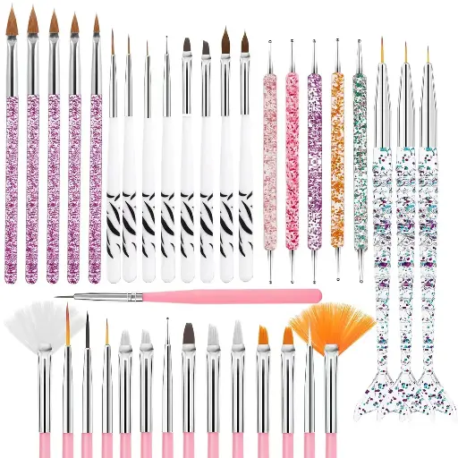 36pcs Nail Art Brushes,Acrylic Nail Art Tools Set,Nail Art Design Pen with Extension Gel Brush,Nail Dotting Tools,Drawing Brush for Nail Art,Carved Brush,Liner Brush for Home DIY Salon,Pink