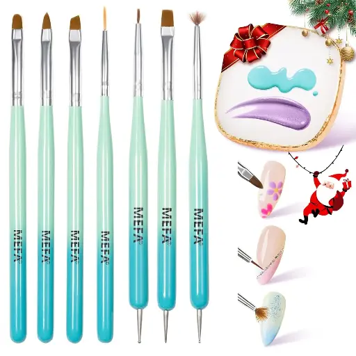 MEFA Nail Art Brushes Set, 8 Pcs Acrylic Nail Brush and Nail Art Palette with Polish Brush, Extension Gel Brush, Builder Brush, Liner Brush, Dotting Pen, Carved Brush, Fan Brush for Home Salon
