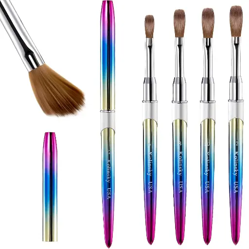4 Pieces Kolinsky Acrylic Nail Brush Kolinsky Hair Bristles Round Shaped Handle Acrylic Brush Nail Brushes for Acrylic Application Nail Art Brush Nail Manicure Tool Size 6, 8, 10, 12