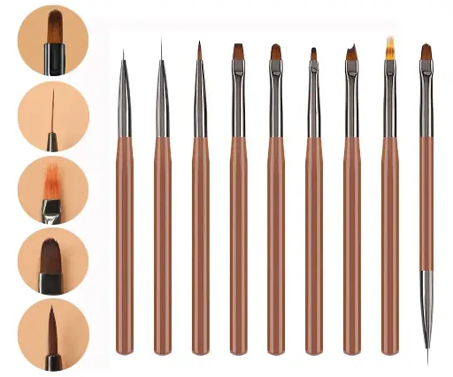 MIKOWEN 9PCS Nail Art Brushes Nail Art Tool Set Striping for Long Lines Nail Drawing Pen For Nail Design Brushes for Gel Polish Clean Up Brushes 3D Nail Art Decorations for DIY Manicure