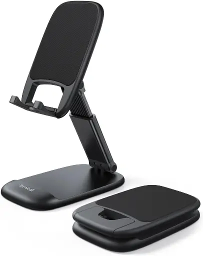 Lamicall Foldable Phone Stand for Desk - Height Adjustable Cell Phone Holder Portable Cellphone Cradle Desktop Dock Compatible with iPhone 16 15 14 13 Pro Max Mini, 12 11 XR X 8 Plus SE, Smartphone