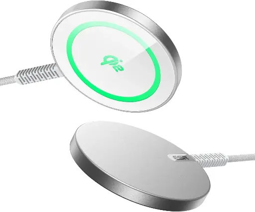 ESR 2 Pack HaloLock for Qi2 Magsafe Charger,15W Wireless Charger,for iPhone 16/15/14/13/12, AirPods 4/3/Pro/Pro 2,Galaxy S25,Strong Magnetic Charging Pad with Type-C Cable,Silver