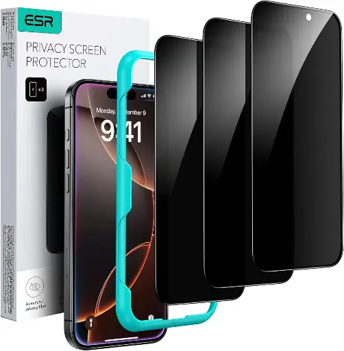 ESR 3 Pack for iPhone 16 Pro Max Privacy Screen Protector, Anti-spy Tempered-Glass Privacy Screen Protector with Easy Installation Tool