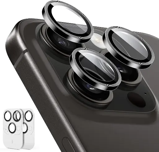 ESR 2 Pack for iPhone 16 Pro Max/16 Pro/15 Pro Max/15 Pro/14 Pro Max/14 Pro Camera Lens Protector, Ultra-tough HD Individual Lens Protectors, Scratch Resistant, Ultra-thin Tempered Glass, Black