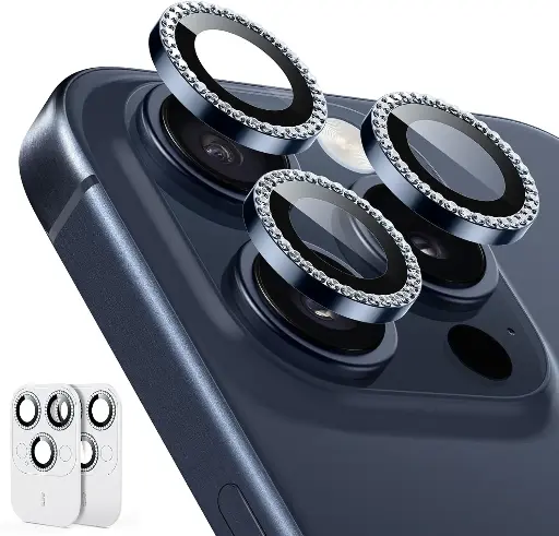 ESR 2 Pack Camera Lens Protector for iPhone 15 Pro Max/15 Pro/14 Pro Max/14 Pro, Ultra-tough HD Individual Lens Protectors, Scratch Resistant, Ultra-thin Tempered Glass, Rhinestone Blue