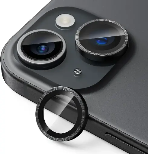 UARMOR Camera Lens Protector for iPhone 15 & 15 Plus 9H Tempered Glass & Slim Aluminum Ring, Ultra HD Clear, Easy Installation Kit, Case Friendly, Anti Scratch, Shatterproof [ Black ]
