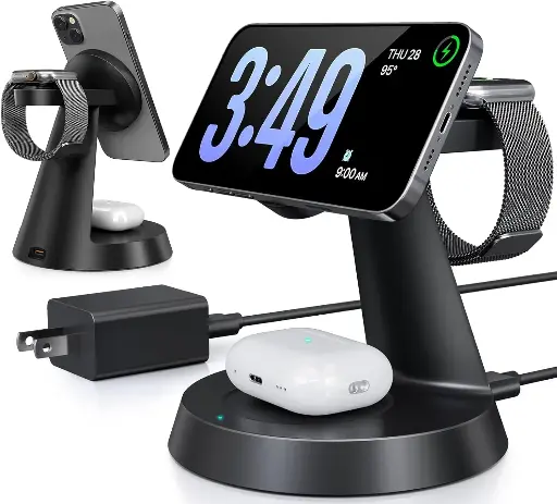 3 in 1 Wireless Charging Station for Apple, Charger Stand for Multiple Apple Devices, Wireless Charging Station for iPhone 16/15/14/13/12 Series, Wireless Charger for AirPods, iWatch Series (Black)
