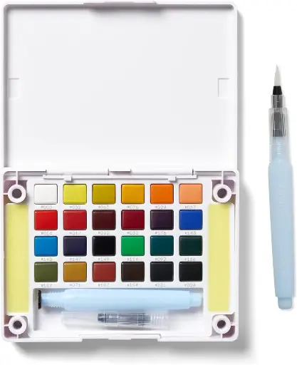 [SCSKU-0742] SAKURA Koi Pocket Field Sketch Kit - Watercolor Sets for Painting On the Go - Holiday Gifts for Artists, Crafters & DIY Gifts Projects - 24 Colors - 1 Water Brush - 1 Sponge - 1 Mixing Palette 