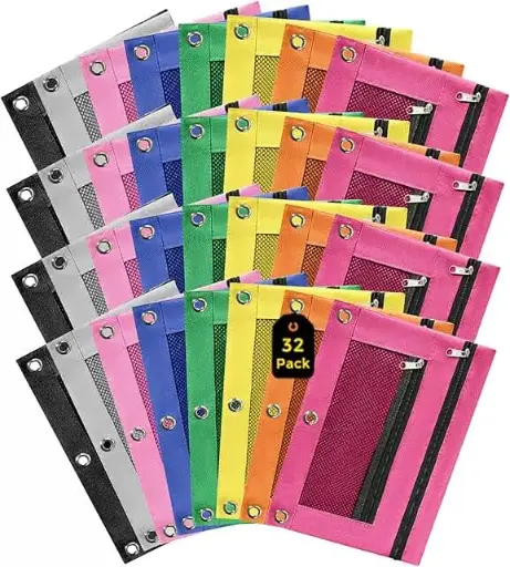 [SCSKU-0791] VICNOVA 32 Pack Pencil Pouch for 3 Ring Binder, Pencil Pouch Bulk in Assorted Colors for Storing School Supplies, Writing Utensils, Binder Pencil Bags with Zipper