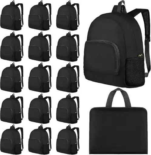 [SCSKU-0810] LEIFIDE 15 Pcs Backpack in Bulk 17 Inch Lightweight Foldable Student School Outdoor Travel Book Bag Assorted Colors(Black)