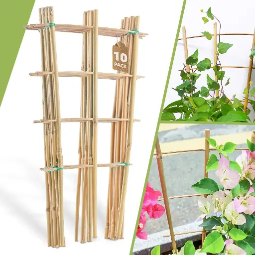 [SCSKU-0882] 10 Pack 16" Bamboo Trellis for Climbing Plants-Natural Garden Ladder Trellis, Fan -Shaped Support Trellis for Potted Plant Decor in Door 