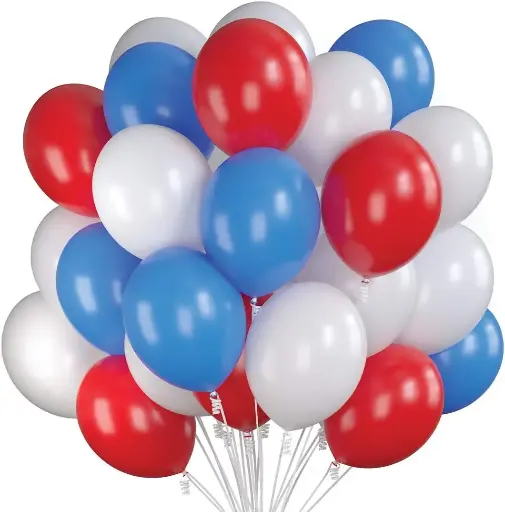 [SCSKU-0926] Prextex 75 Party Balloons 12 Inch USA Blue, Red and White Balloons with Ribbon for Red Blue White USA Color Theme Party Decoration, Boy Baby Shower, Birthday Parties Supplies, Helium Quality 