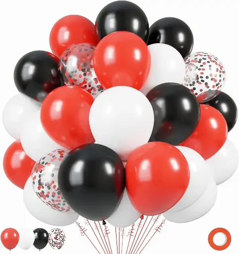 [SCSKU-0928] Red and Black Latex Balloons, 50 Pack 12 inch Black White Red Confetti Party Balloons with Ribbons for Birthday Graduation Wedding Bridal Shower Party Decoration 
