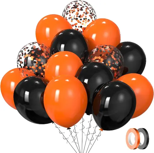 [SCSKU-0938] Black and Orange Balloons, 60Pcs 12inch Black Orange Confetti Latex Balloons for Halloween Birthday Celebration Party Decoration 