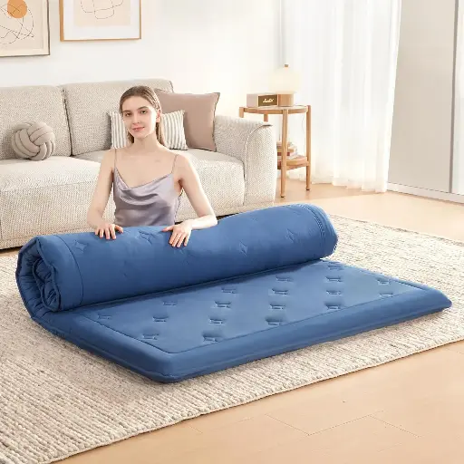 [SCSKU-1651] Futon Mattress Japanese Floor Mattress Topper, 4" Memory Foam Foldable Futon Mattress, Portable Roll Up Sleeping Mat for Camping, Easy to Store with Dust Cover, Twin